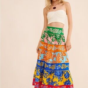 FARM Rio Lace Garden Tiered Maxi Skirt Lace Garden Mix